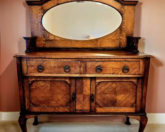 Antique Oak Sideboard with Mirrored Gallery $245 or  bid #37