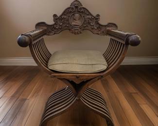 Antique Hand-Carved Folding Traveler's Arm Chair $165 or bid #8