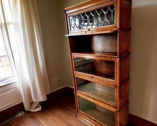 Oak Barrister-Style Bookcase (L) $225 or bid #34