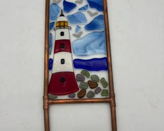 Lighthouse fused glass garden decor gift
