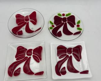 Christmas fused art glass candy dishes