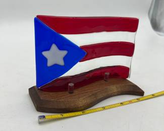 Fused glass puerta rican flag