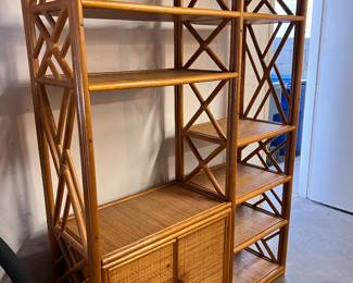 Mid century rattan shelving unit