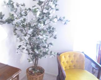 Vintage Button-Tufted & Cane Accent Chair