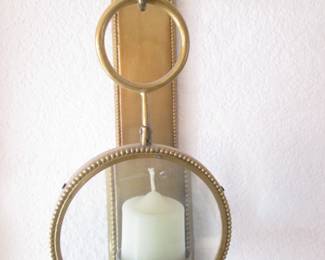 MCM Art Deco Pair of Candle Wall Sconces with Magnifying Glass Fronts 
