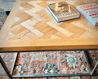 Oversized wood and metal modern farmhouse coffee table