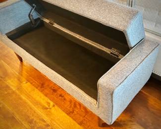 MCM-style modern farmhouse light gray storage bench