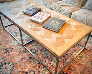 Oversized wood and metal modern farmhouse coffee table