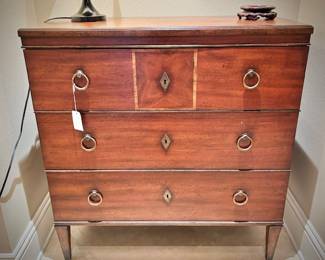 Biedermeier reproduction inlaid 3-drawer dresser with ring drawer pulls