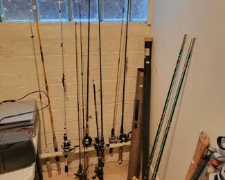 Fishing poles and fly rods.