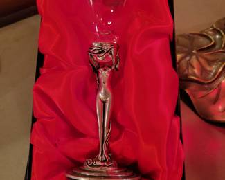 Brutalist Nude Woman Sculpture Pewter Martini Glasses Mid Century