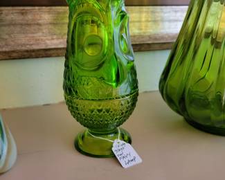 Viking Green Glass Owl Fairy Lamp.