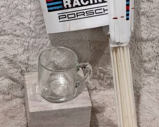 Glass Porsche Audi Mug With Martin Racing Flags
