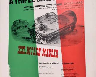 Porsche - “ Triple Class Victory “ Signed And Numbered Print 1953
Winners of 1952 and 1953 stock cars poster 1500cc Gran Turismo
XXI. Mille Miglia 
Signed ErichStrenger
Numbered ^69/250
