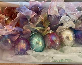 Iridescent crackle glass ornament set