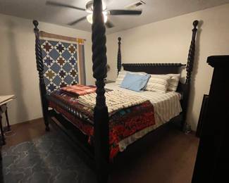 King size Mahogany bedroom set includes bed, mattress/box springs, double dresser with mirror, nightstand & chest of drawers. VERY heavy.