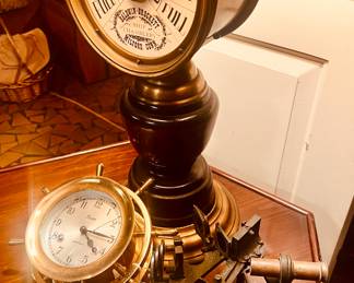 Chelsea Shipstrike Ships Clock & Antique English Sextant with Original wood box