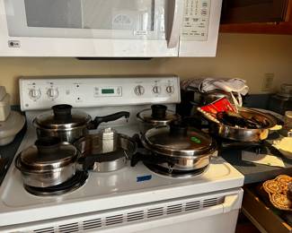 Townecraft set with electric skillet, pots, pans, apron, and even the apron!