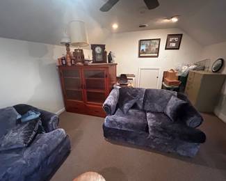 Blue velvet couch and love seat