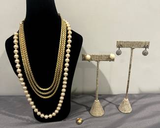 Trifari Gold-Tone Chain Necklace, Faux Pearl Necklaces, Earrings & Apple Pin