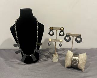 Hematite Necklace, Narmi Watch & Costume Earrings