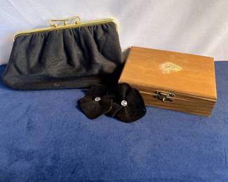 Black Clutch, Floral Clips & Wooden Box