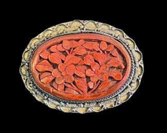 Chinese Carved Cinnabar Brooch