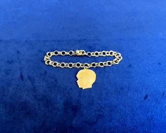 14K Gold Charm Bracelet With 14K Gold Charm With Diamond Chip