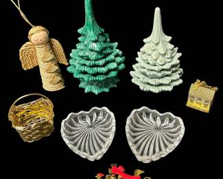 Vintage Christmas Set, Stackable Ceramic Trees Ornaments