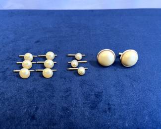 Silver-Tone Faux Pearl Cufflinks And 9 Tux Studs