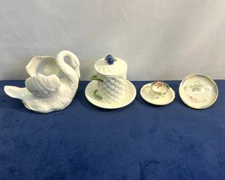 Ceramic Swan, Este Ceramicne Porcellane S.p.A. Pot, Salt Dish, Teabag Saucer & Johnson Bros. Teabag Sauce