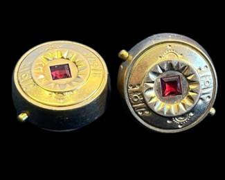 Cufflinks With Ruby Colored Stone, Gold Plate On Brass