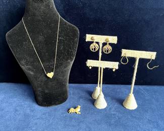 Monogram Heart Necklace And Earrings, Delicate Earrings & Alva Museum Replicas Chicken Pin