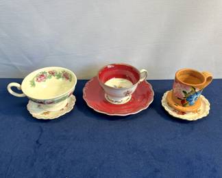 Hand-Painted Cappuccino Cup, Wrttembers Porzellan Teabag Saucers, Bavaria Saucer And Tea Cup & Rose Tea Cup