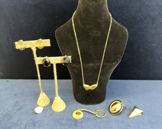 Sarah Gold-Tone Clip-on Earring And Necklace Set, Trifari Faux Clip-ons, Key Chain, Pendant & Scarf Clip