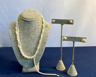 Faux Pearl Necklace & Earrings