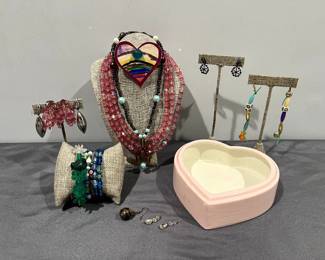 Necklaces, Bracelets, Earrings & Ceramic Heart Container - Plastic Costume Jewelry