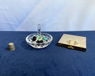 Lady's Volupte Compact, Ring Holder & Sterling Thimble