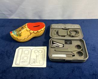 Stationary Set & Wooden Money Bank Clog
