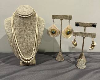 Faux Pearl Double Strand Necklace & Earrings