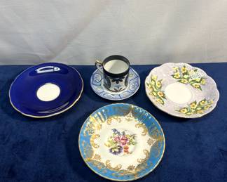 Aynsley Navy Saucer, Paragon Saucer, Royal Albert Bone China Saucer & Cappuccino Saucer And Cup
