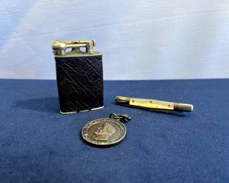 United Cutlery Bow Tie Knife Made In Germany, 18K Gold Electro Plate Lighter & JFK Medallion