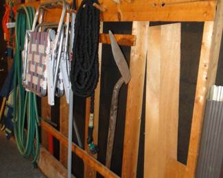 Folding chairs and a shovel