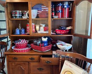 solid wood hutch with matching table and six chairs