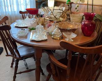 solid wood table and six chairs