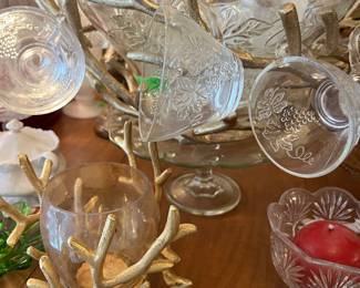 punch bowl and glasses set in a "branch" bowl