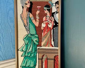 SOLD framed flapper needlepoint