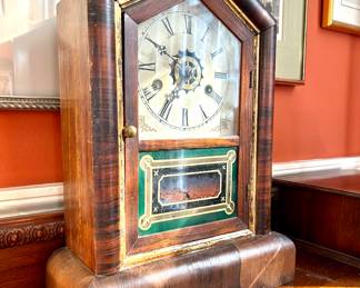 $100; Gilbert cottage mantel clock; 16"h