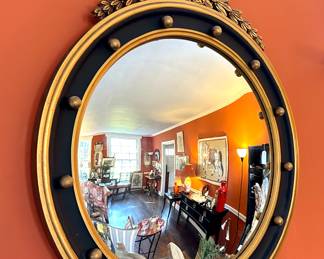 SOLD—Federalist mirror with black and gold, reproduction; 30"h