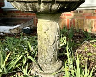 $200; concrete bird bath with cherubs